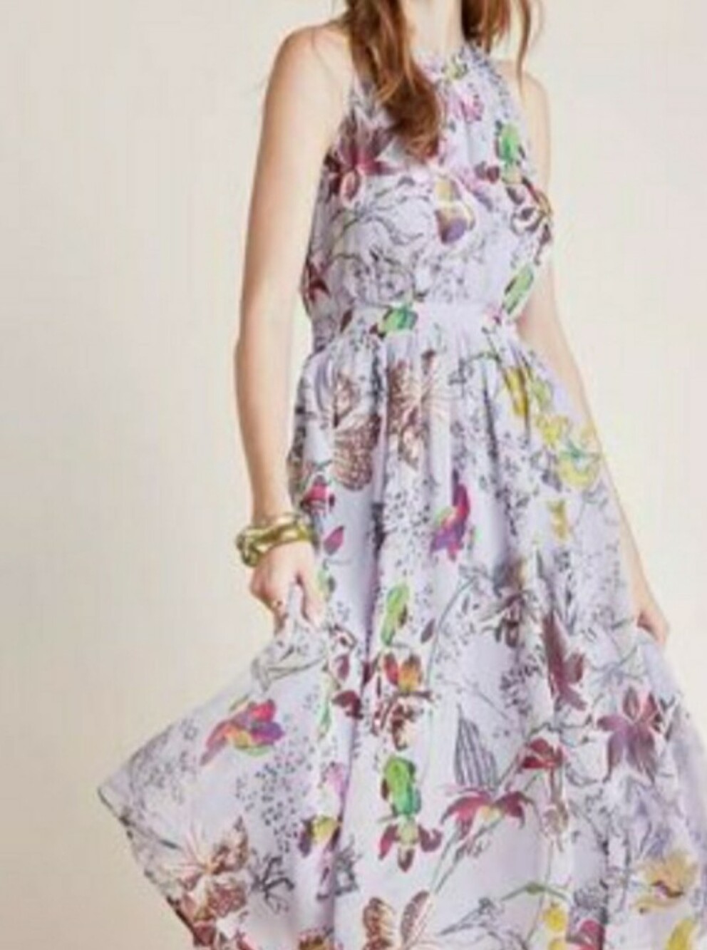 Anthropologie Hermia Orchid Print Chiffon Midi Dress 8